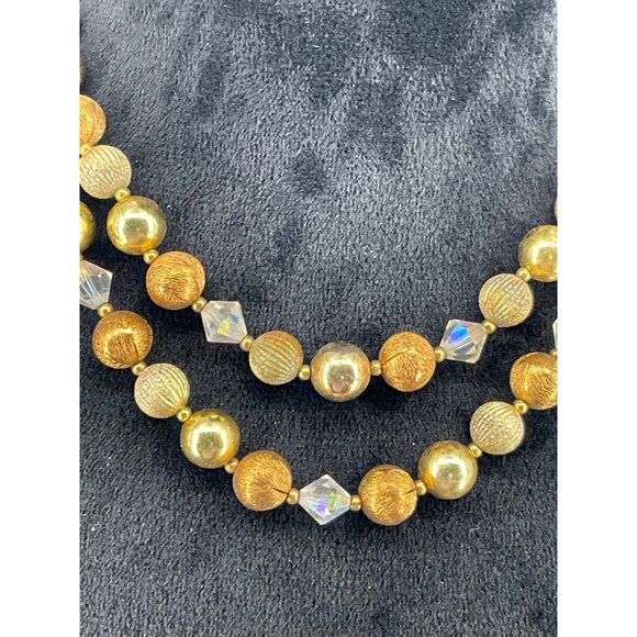 Vintage Lisner Gold-Tone Double Strand Necklace With Textured Beads & Faceted Ac - Picture 2 of 4